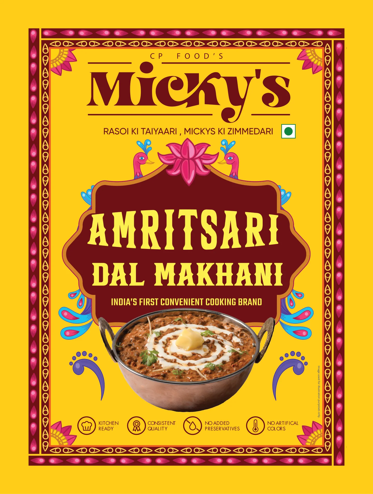 The new Amritsari Dal Makhani pack in turmeric yellow with truck-art borders