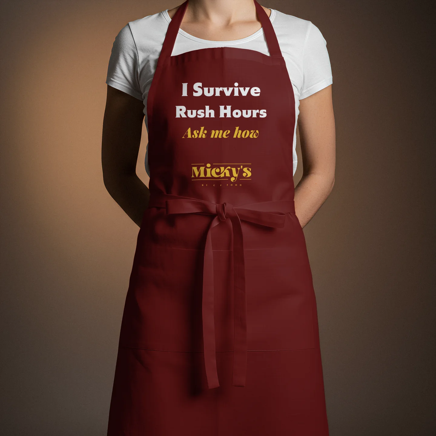 Maroon Micky’s apron: I Survive Rush Hours, Ask me how