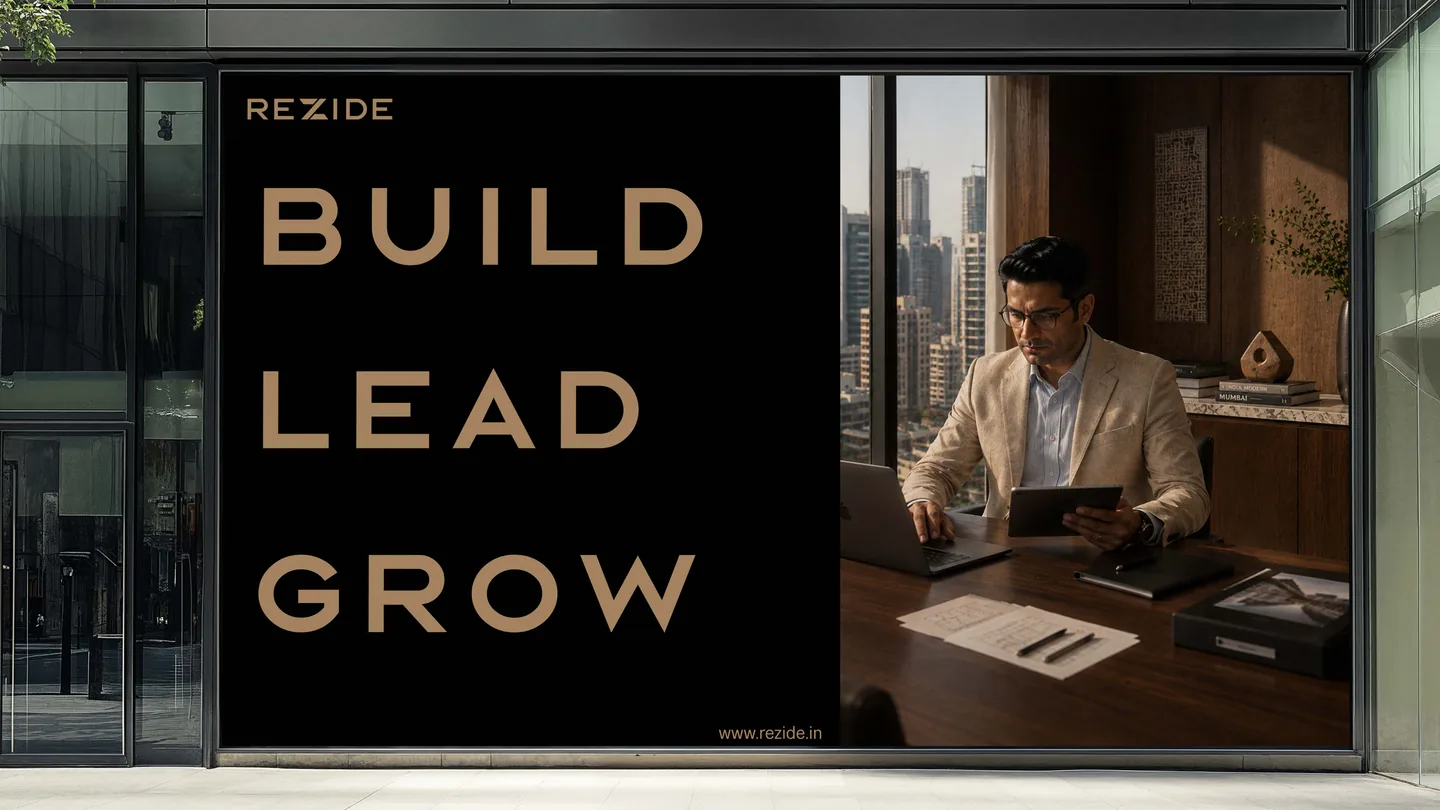 The Build, Lead, Grow billboard in black and mocaccino