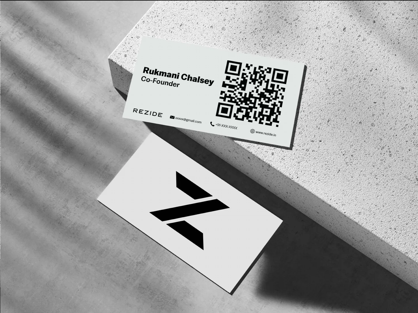 Rezide visiting cards in black on white