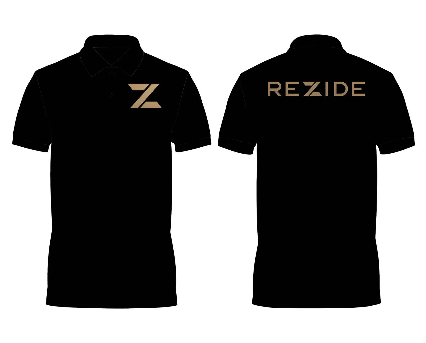 Black Rezide polo, mocaccino Z on the chest and REZIDE across the back