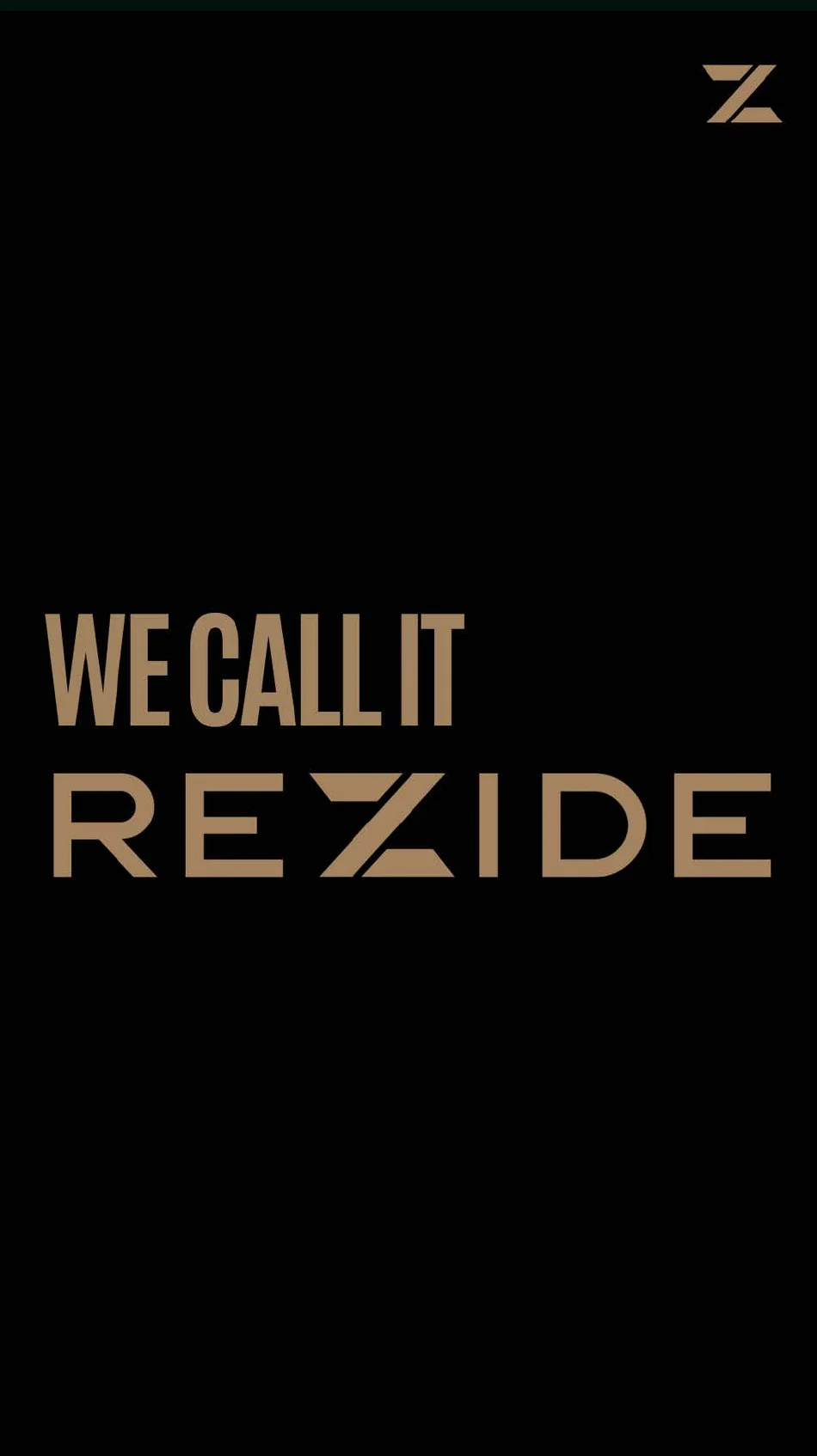 Rezide social post: We call it REZIDE, in mocaccino on black
