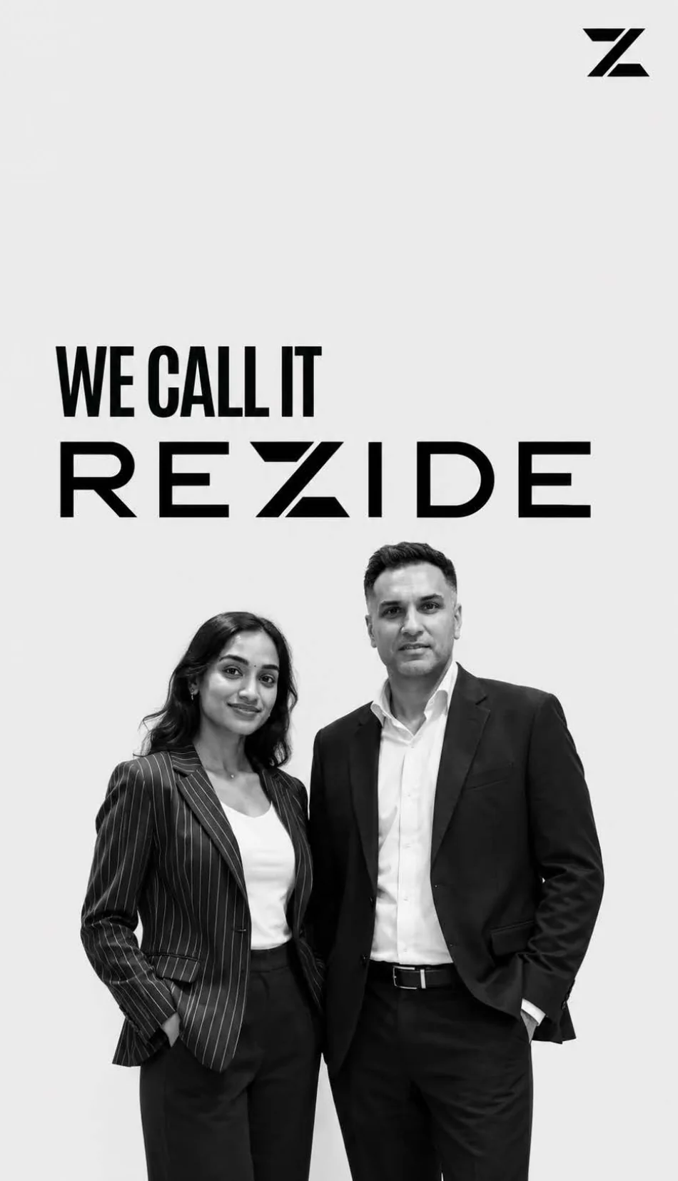 Rezide social post: We call it REZIDE, with the founders, on white