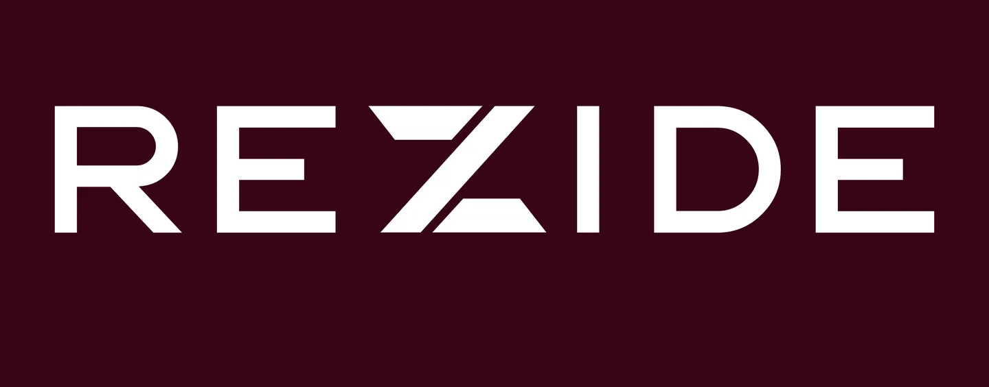 REZIDE wordmark in white on Extreme Burgundy