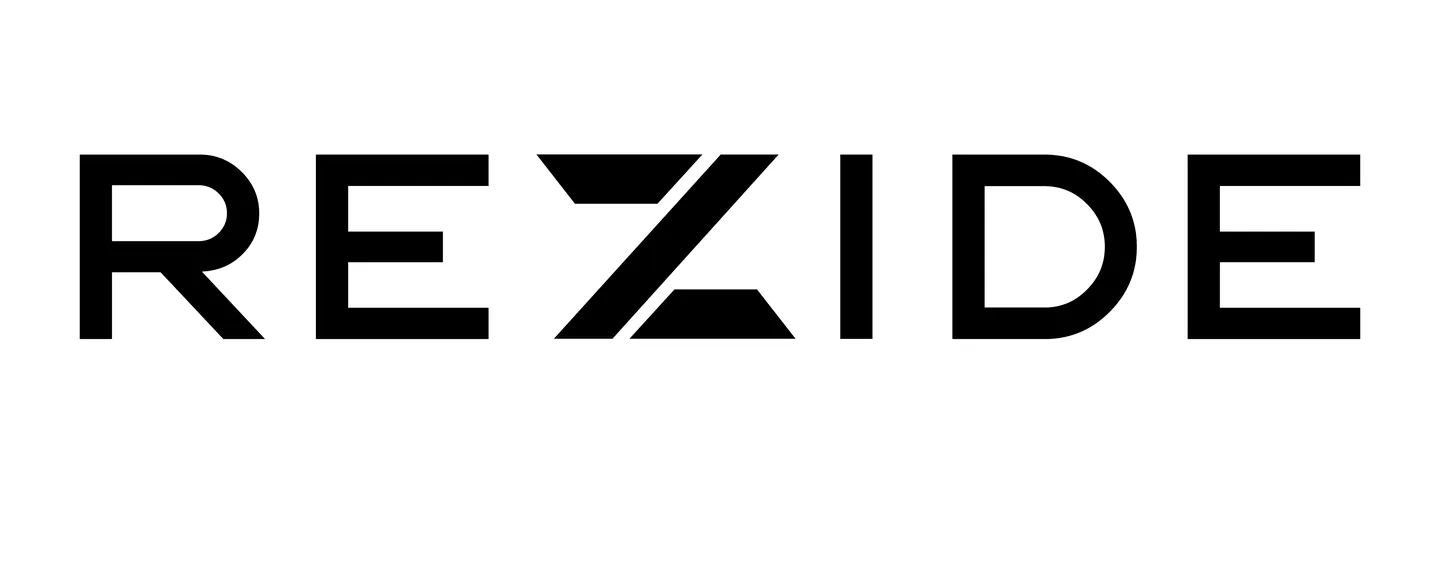 REZIDE wordmark in black on white