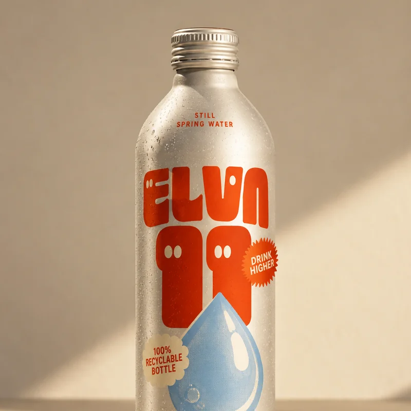 ELVN 11 still spring water aluminium bottle in warm sunlight